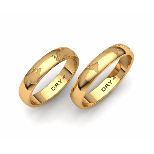 World Map Wedding Rings yellow gold 4mm