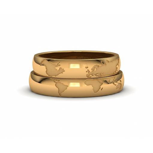 World Map Wedding Bands yellow gold