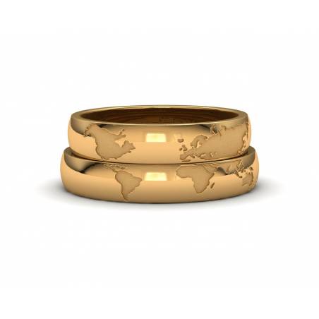 World Map Wedding Bands yellow gold