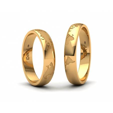 World Map Rings yellow gold 4mm