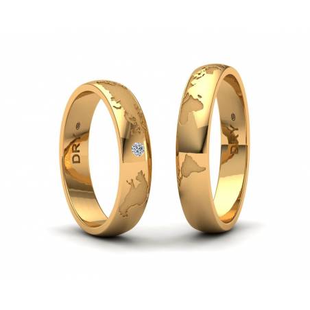 World Map Wedding Bands 18k yellow gold 4mm