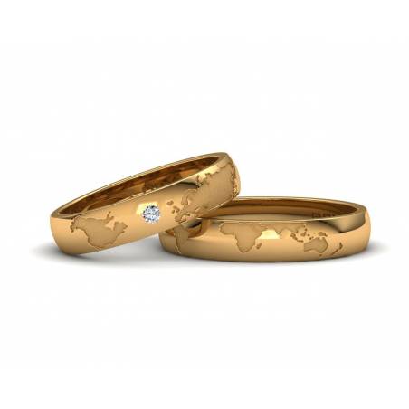 World Map Rings 18k yellow gold and Diamond