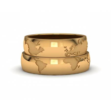 World Map Wedding Bands 18k yellow gold 5mm