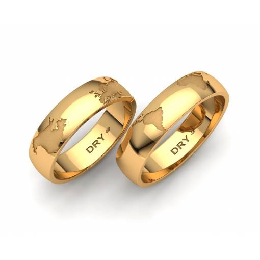 World Map Wedding Rings 18k yellow gold 5mm