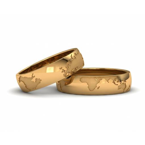 Original World Map Wedding Bands 18k yellow gold 5mm