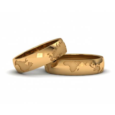 Original World Map Wedding Bands 18k yellow gold 5mm