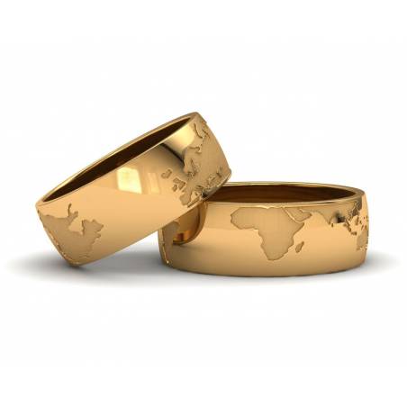 Anillos grabado mapa del mundo en oro amarillo ancho 7mm