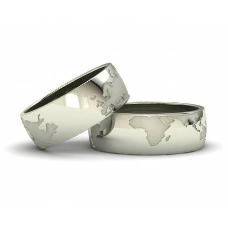 Anillos de boda mapa del mundo ancho 7mm oro blanco 18k