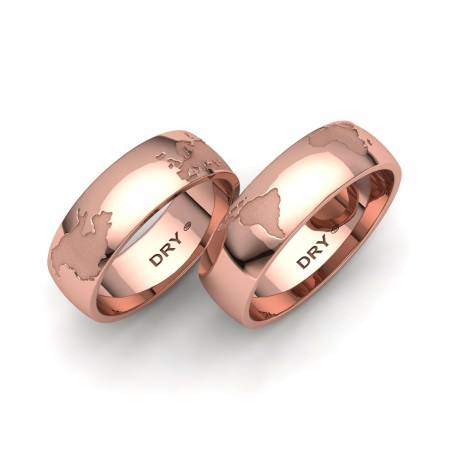 Anillos grabado mapamundi oro rosa ancho 6mm