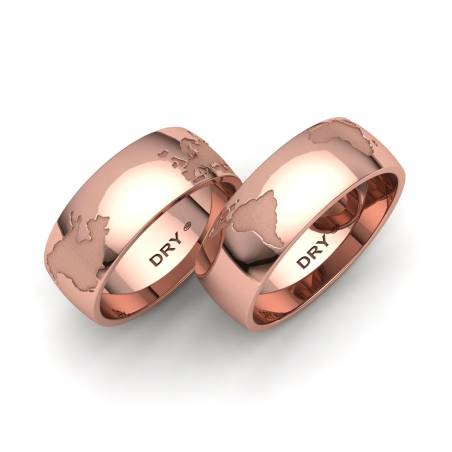 Anillos boda mapamundi oro rosa ancho 7mm