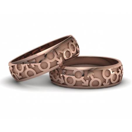 18K Rose Gold LGTB Male symbols wedding bands